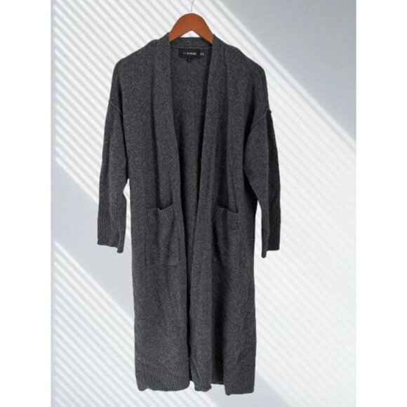 11 Honoré Sweaters - 11 Honoré Womens Charcoal Gray Wool & Cashmere Open Front Long Cardigan Sweater